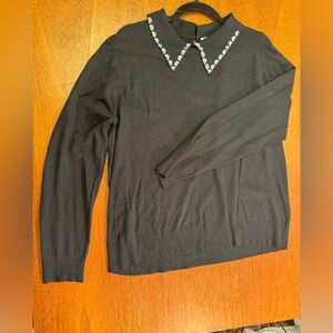 Milano Elegant Black Sweater with Decorative Collar